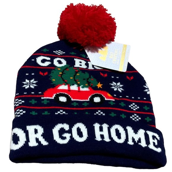 HAT CHAPEAU Accessories - NWT CHRISTMAS GO BIG OR GO HOME BEANIE POM POM WINTER SZ ONE SIZE ADULTS